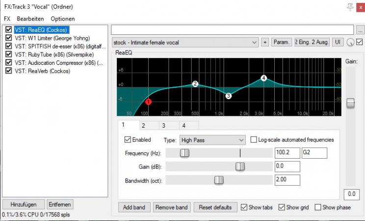 Für die Vocals werden mehrere Plugins hintereinander geschaltet