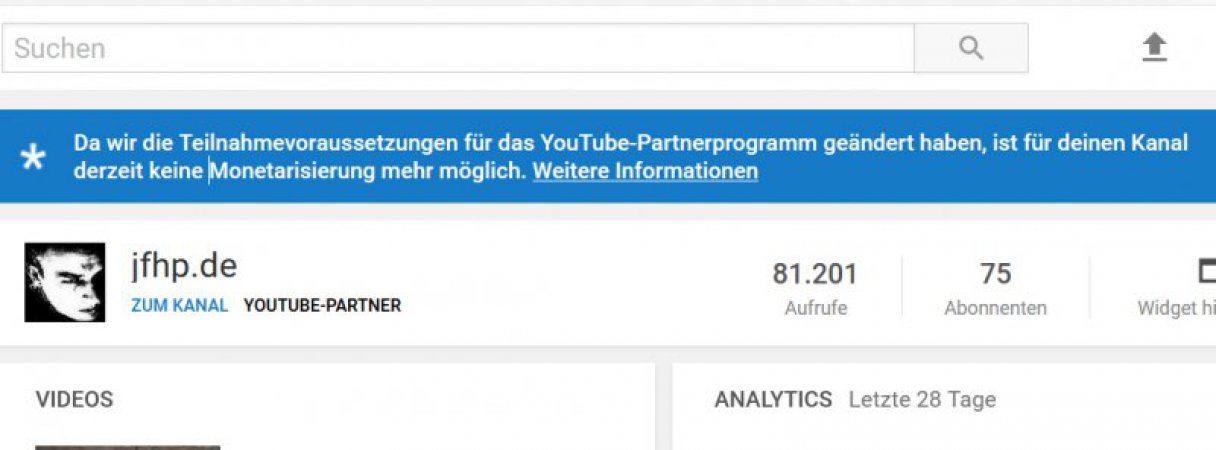 Schluss, aus und vorbei: Ich darf bei Youtube nichts mehr verdienen. 